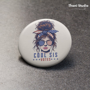 Cool Sis Votes Vintage Messy Hair Lady Election 7.5 Cm Round Badge