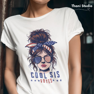 Cool Sis Votes Vintage Messy Hair Lady Election T-Shirt