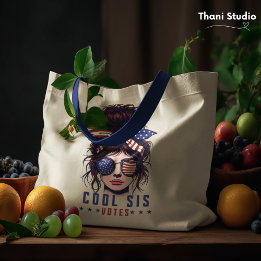 Cool Sis Votes Vintage Messy Hair Lady Election Tote Bag
