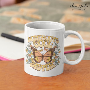 Cool Sister Butterfly Wild Flower Vintage Retro Large Coffee Mug