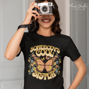 Cool Sister Butterfly Wild Flower Vintage Retro T-Shirt