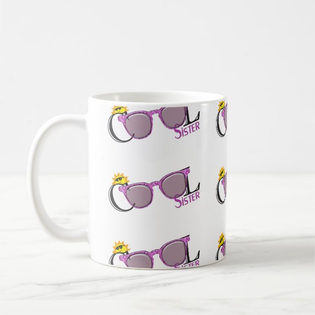 Cool Sister-sun and sunglasses on white Coffee Mug (Left)