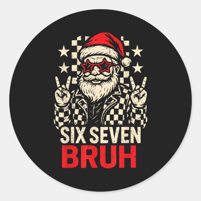 Cool Six Seven Bruh Santa Kids Christmas Party 67  Classic Round Sticker (Front)