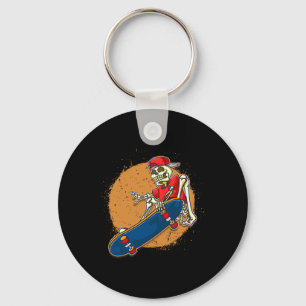 Cool Skateboard Art Skeleton Skateboarding Kickfli Key Ring