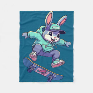 Cool skateboard bunny funny rabbit skating easter fleece blanket