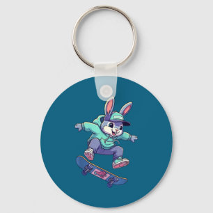Cool skateboard bunny funny rabbit skating easter key ring