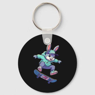 Cool skateboard bunny funny rabbit skating easter key ring