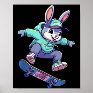 Cool skateboard bunny funny rabbit skating easter poster