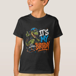 Cool Skateboard T-Rex Dinosaur Its My Birthday Boy T-Shirt