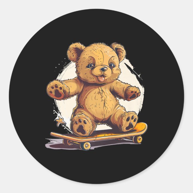 Cool Skateboard Teddy Bear Outfit For Skater Boys  Classic Round Sticker (Front)
