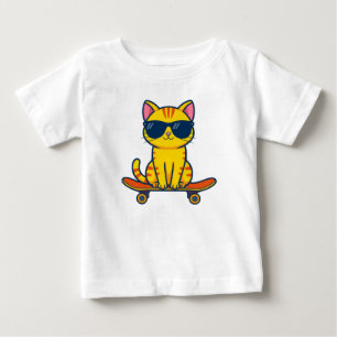 Cool Skateboarding Cat Wearing Sunglasses Cartoon Baby T-Shirt
