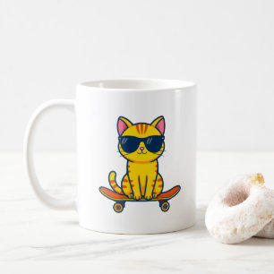 Cool Skateboarding Cat Wearing Sunglasses Cartoon Coffee Mug