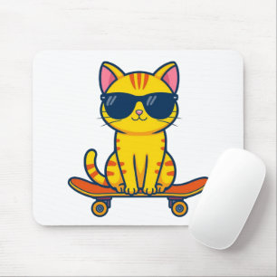 Cool Skateboarding Cat Wearing Sunglasses Cartoon Mouse Mat