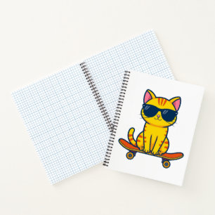 Cool Skateboarding Cat Wearing Sunglasses Cartoon Notebook