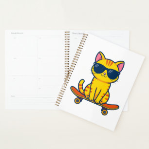 Cool Skateboarding Cat Wearing Sunglasses Cartoon Planner