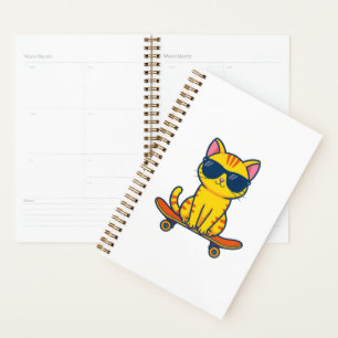 Cool Skateboarding Cat Wearing Sunglasses Cartoon Planner