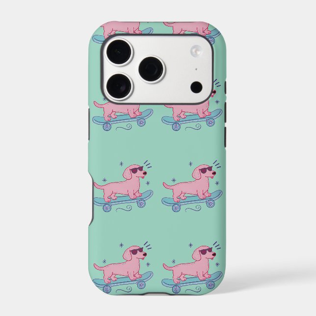 Cool Skateboarding Dachshund | Funny Dog Art (Back)