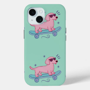 Cool Skateboarding Dachshund Funny Dog Art iPhone 15 Case
