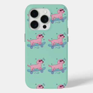 Cool Skateboarding Dachshund   Funny Dog Art iPhone 15 Pro Case