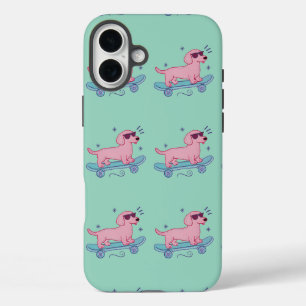 Cool Skateboarding Dachshund Funny Dog Art iPhone 16 Plus Case