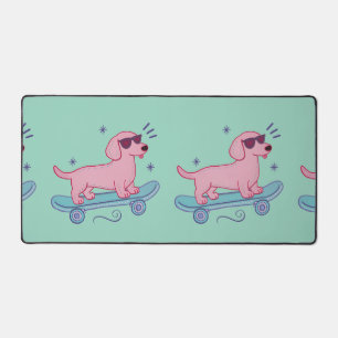 Cool Skateboarding Dachshund Funny Dog Art Desk Mat