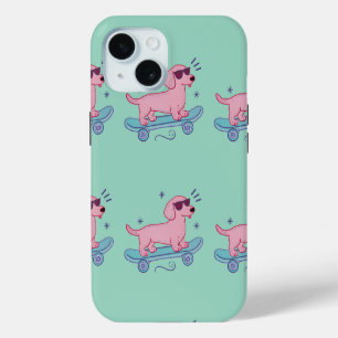 Cool Skateboarding Dachshund Funny Dog Art iPhone 15 Case