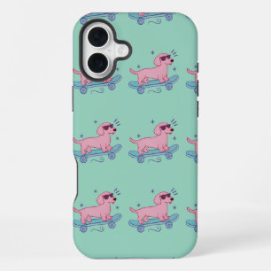 Cool Skateboarding Dachshund Funny Dog Art iPhone 16 Plus Case