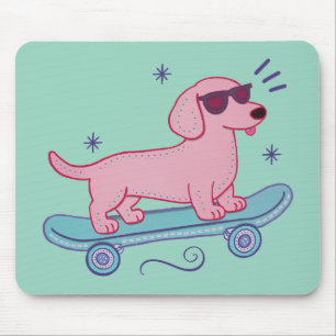 Cool Skateboarding Dachshund Funny Dog Art Mouse Mat