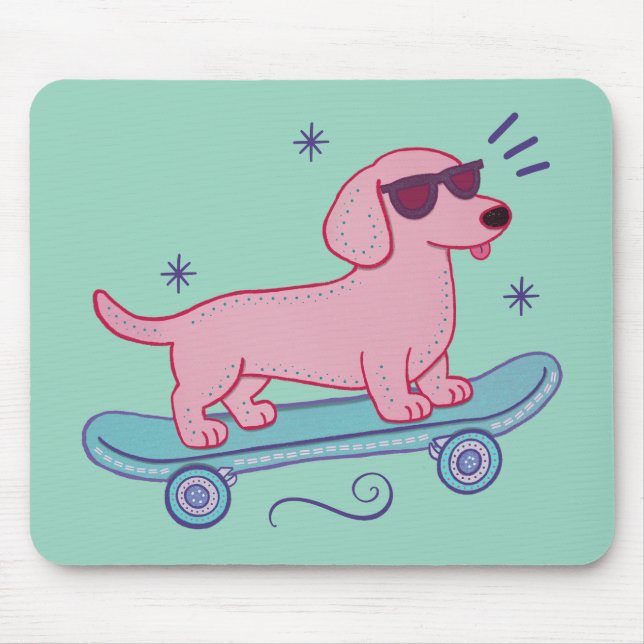 Cool Skateboarding Dachshund | Funny Dog Art Mouse Mat (Front)