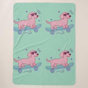 Cool Skateboarding Dachshund Funny Dog Art Sherpa Blanket