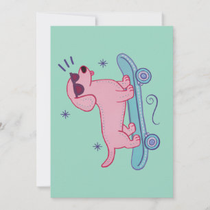Cool Skateboarding Dachshund   Funny Dog Art Thank You Card