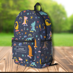 Cool Skateboarding Dinosaur Personalised Kids Name Printed Backpack
