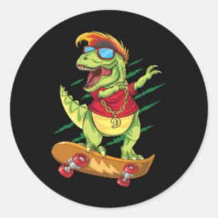 Cool Skateboarding Dinosaur Skater Dabbing T Rex S Classic Round Sticker