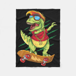 Cool Skateboarding Dinosaur Skater Dabbing T Rex S Fleece Blanket