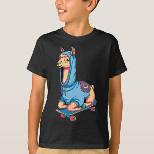 Cool Skateboarding Llama In Hoodie Funny Animals S T-Shirt
