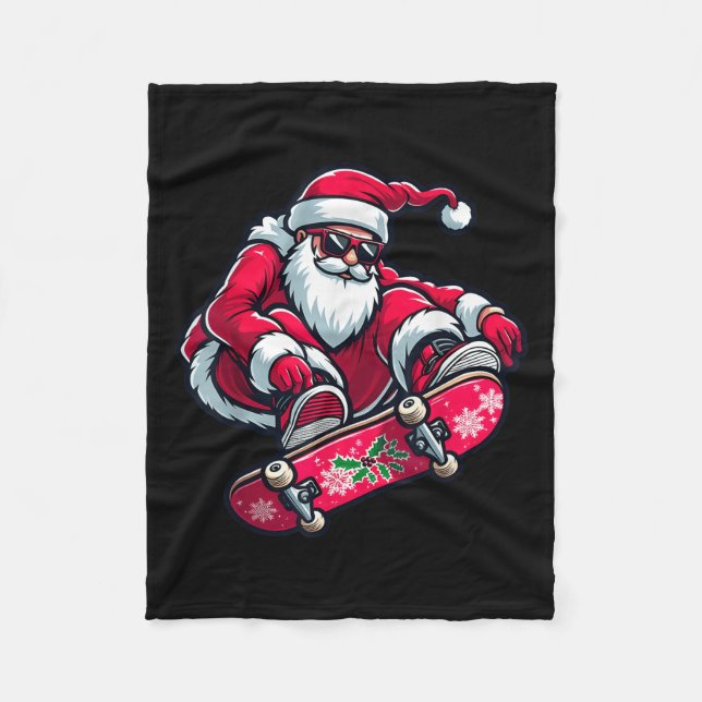 Cool Skateboarding Santa Claus Christmas Pajama Ki Fleece Blanket (Front)