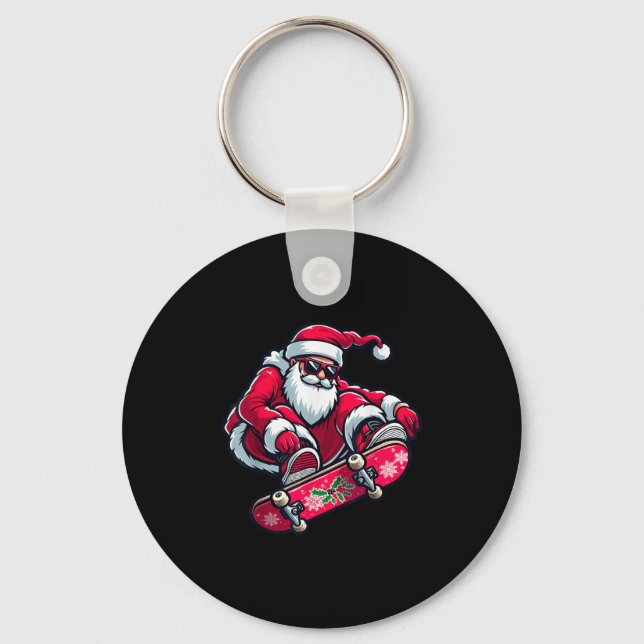 Cool Skateboarding Santa Claus Christmas Pajama Ki Key Ring (Front)