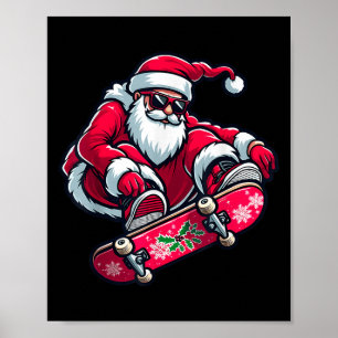 Cool Skateboarding Santa Claus Christmas Pajama Ki Poster
