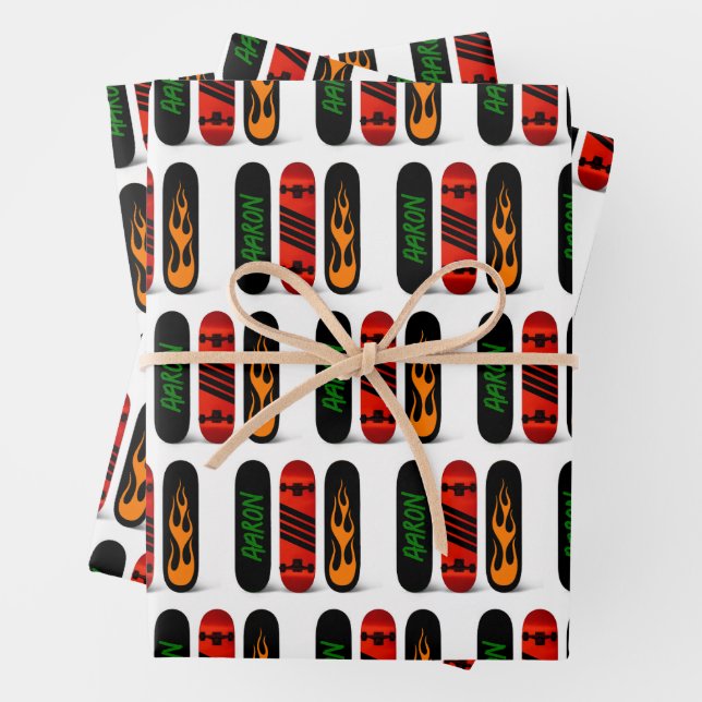 Cool Skater Skateboard Personalised Wrapping Paper Sheet (In situ)