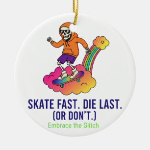 Cool Skater Skull Art Keychain - Orange Urban Stre Ceramic Tree Decoration