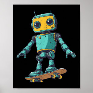 Cool Skating Robot With Skateboard Costume Poster