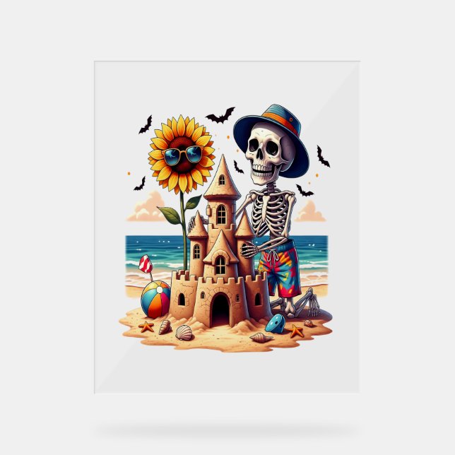 Cool Skeleton at the Beach Acrylic Sign (Front)