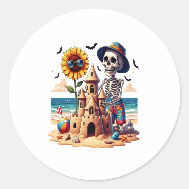 Cool Skeleton at the Beach Classic Round Sticker (Front)