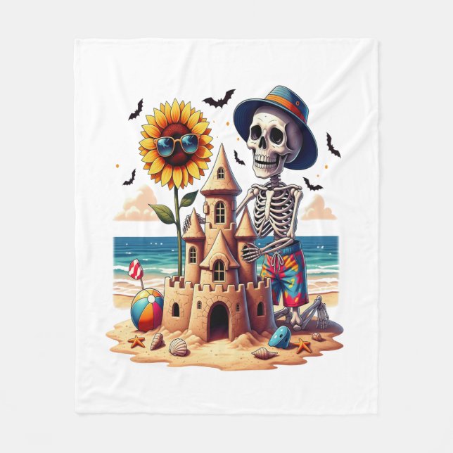 Cool Skeleton at the Beach Fleece Blanket (Front)