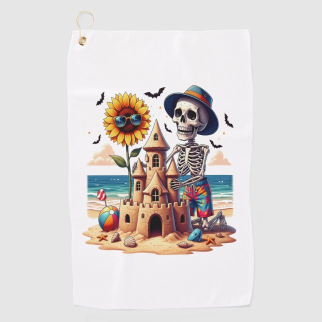 Cool Skeleton at the Beach Golf Towel (Front)