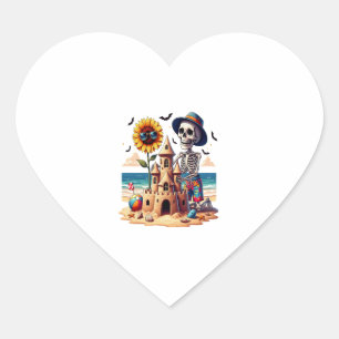 Cool Skeleton at the Beach Heart Sticker