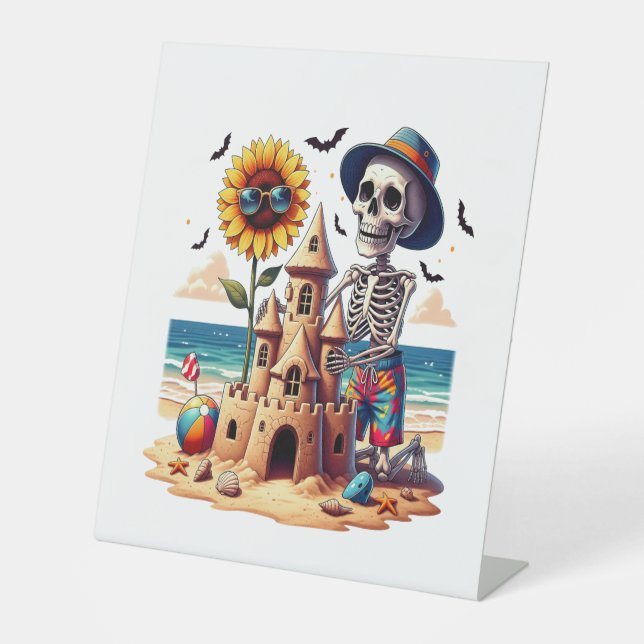 Cool Skeleton at the Beach Pedestal Sign (Front)