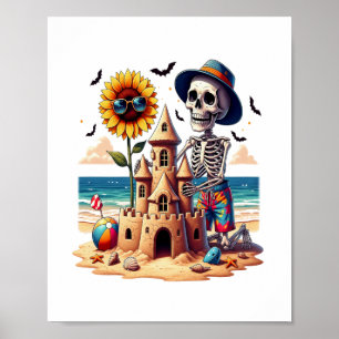 Cool Skeleton at the Beach Poster