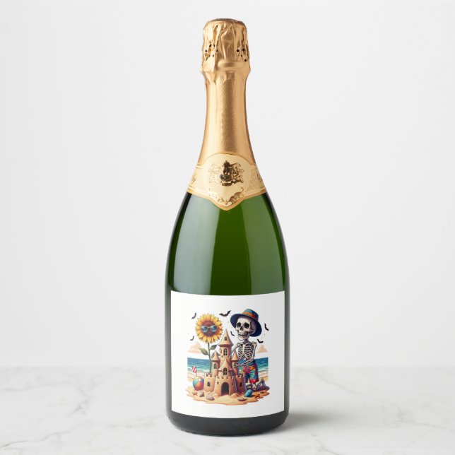 Cool Skeleton at the Beach Sparkling Wine Label (Front)