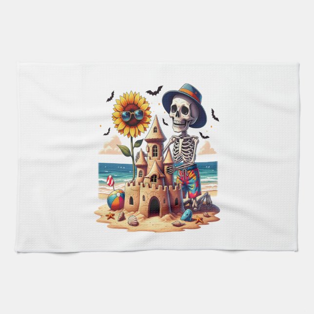 Cool Skeleton at the Beach Tea Towel (Horizontal)